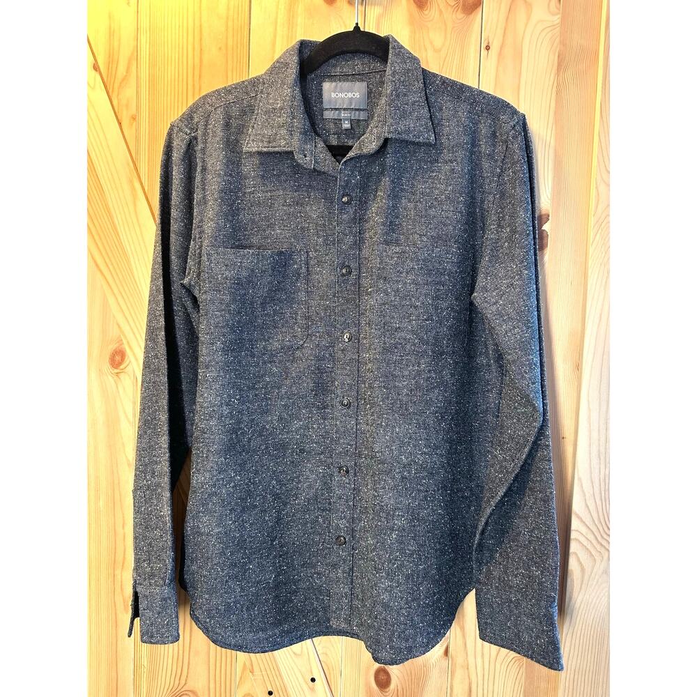 Bonobos Charcoal Grey Speckled Nepped Texture Long Sleeve Shirt - Size M